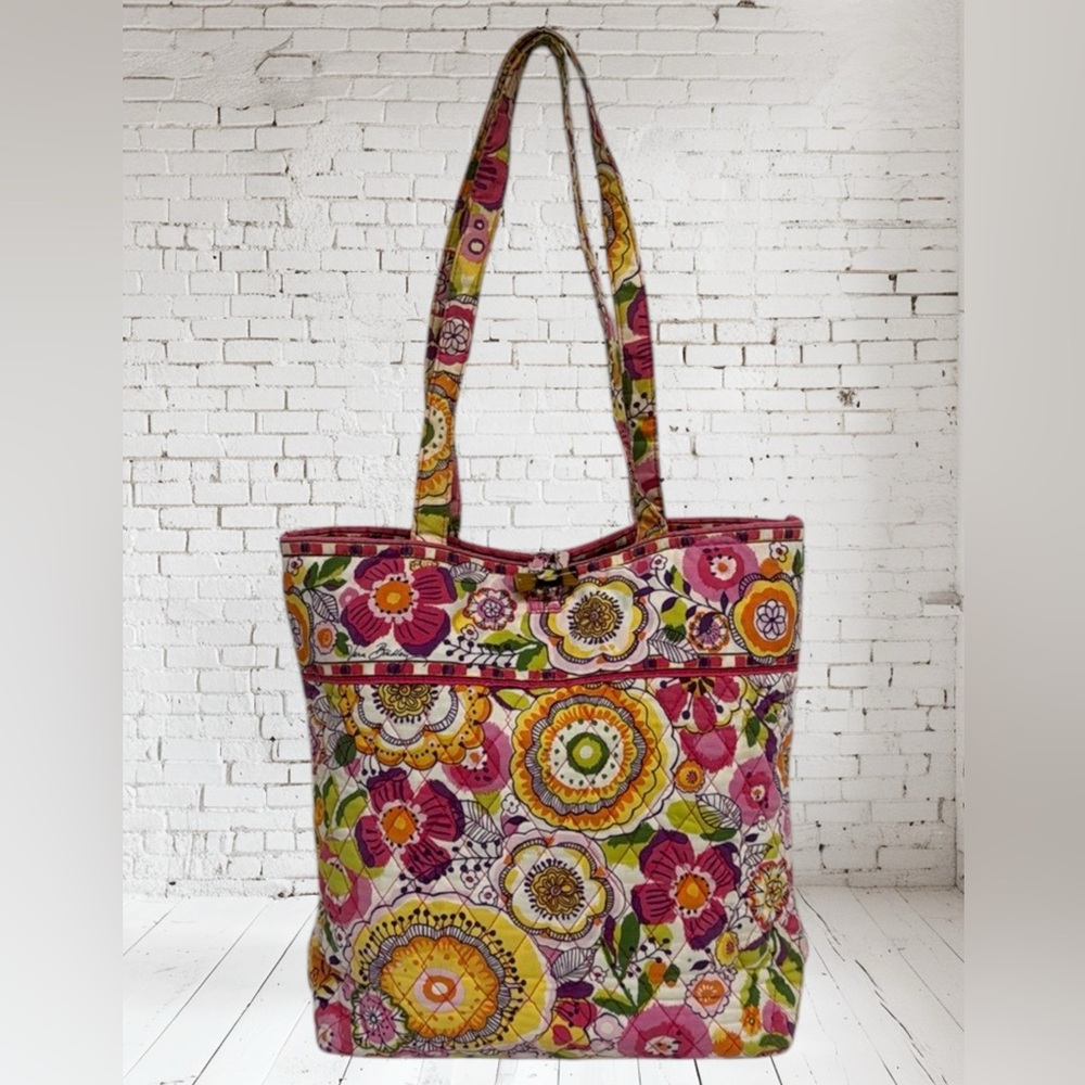 Vera Bradley Pink Orange Yellow Clementine Floral Tote Purse Bag 14" x 13" x 4"